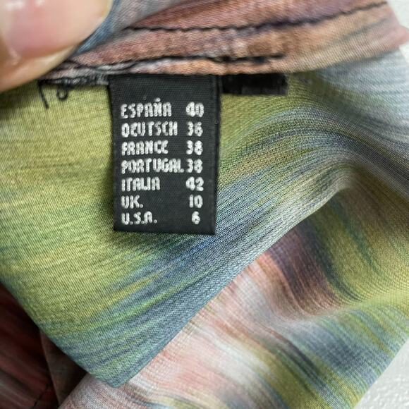 Javier Simorra Barcelona Womens Multicolor Printed Semi Sheer Long Sleeve Top 6 - Picture 8 of 9